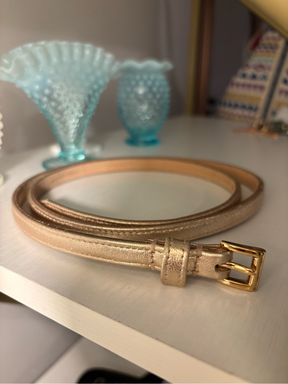 J Crew rose Gold Slim Leather Waist Belt M Women Accessories